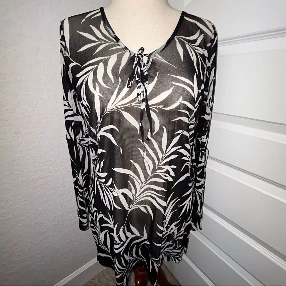 Bhs British Home Store Tropical Print Sheer Mesh Tunic Cover Up Dress